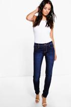 Boohoo Jess Mid Rise Skinny Jeans Blue