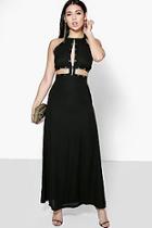 Boohoo Molly Stud Trim Cutwork Tie Back Maxi Dress