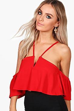 Boohoo Jessica Plunge Cold Shoulder Swing Crop