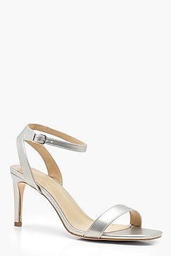 Boohoo Metallic Low Heel Square Toe 2 Part Heels
