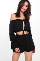 Boohoo Lori Off Shoulder Frill Crop & Short Co-ord Set Black