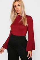 Boohoo Plus Jersey Roll Neck Flared Sleeve Top