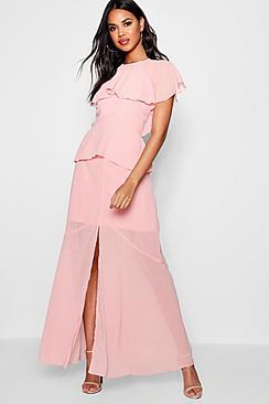 Boohoo Josie Cape Chiffon Tierred Maxi Dress