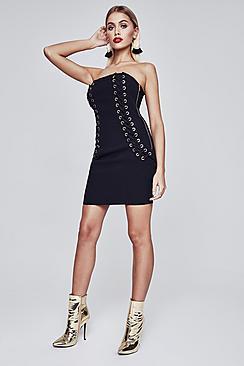 Boohoo Premium Meggan Bodycon Lace Up Dress