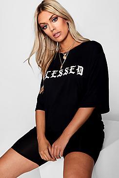 Boohoo Plus Sophia Blessed Slogan T Shirt