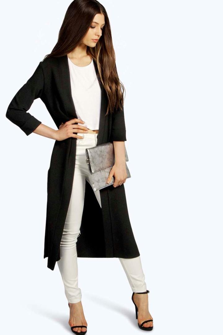 Boohoo Isabella Turn Up Cuff Duster Coat Black