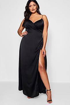 Boohoo Plus Louisa Satin Wrap Maxi Dress