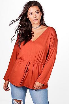 Boohoo Plus Rosie Jersey Plunge Kimono Sleeve Top