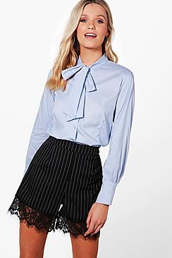 Boohoo Grace Tie Neck Button Front Shirt