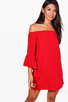 Boohoo Georgia Off Shoulder Waterfall Sleeve Shift Dress