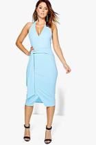 Boohoo Luna Wrap & Tie Detail Halter Midi Dress