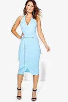 Boohoo Luna Wrap & Tie Detail Halter Midi Dress