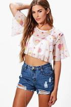 Boohoo Nadia Mesh Festival Print Smock Crop