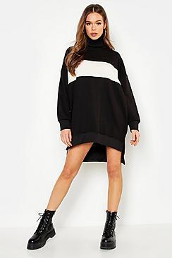 Boohoo Roll Neck Oversized Panel Sweat Dress