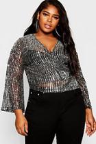 Boohoo Plus Kimono Sleeve Sequin Wrap Top