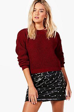 Boohoo Crop Waffle Knit Jumper