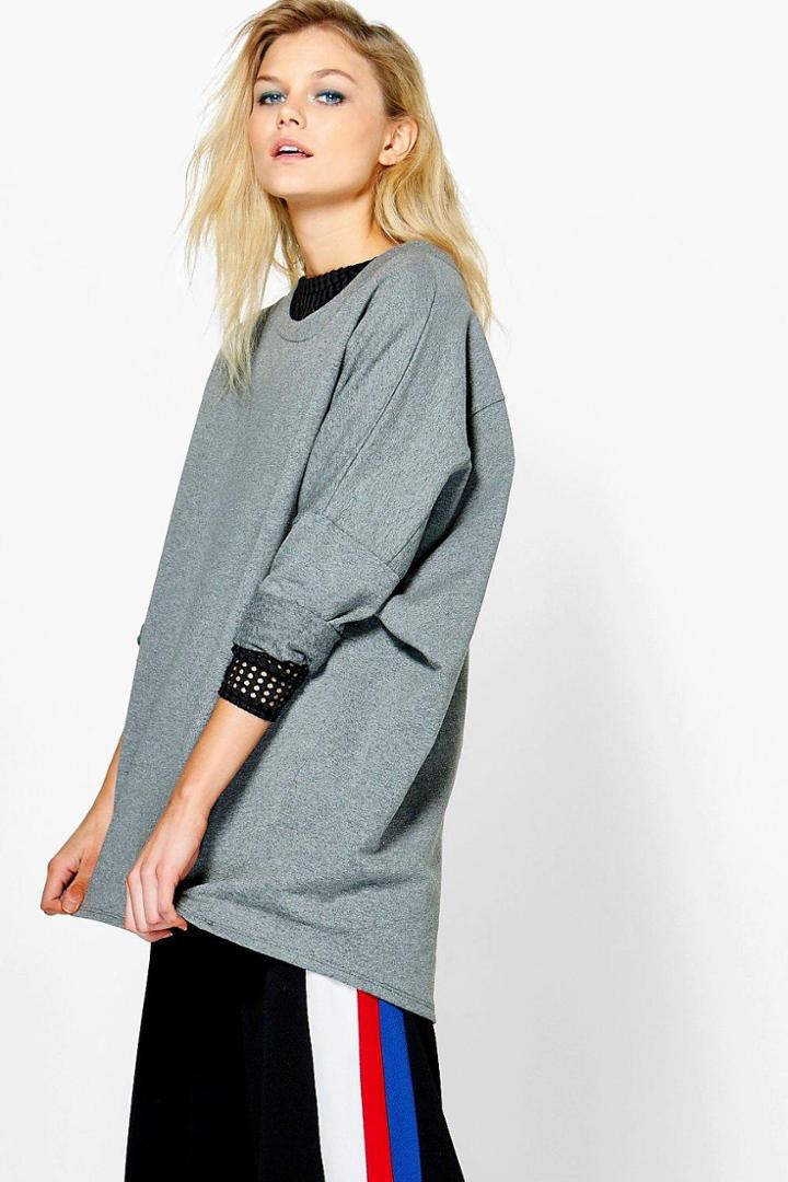 Boohoo Tess Oversized Batwing Sweatshirt Grey