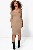 Boohoo Plus Clarissa Strap Front V Neck Bodycon Midi Dress