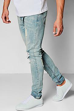 Boohoo Washed Blue Skinny Fit Ripped Knee Jeans
