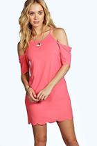 Boohoo Leanne Cold Shoulder Scallop Hem Shift Dress