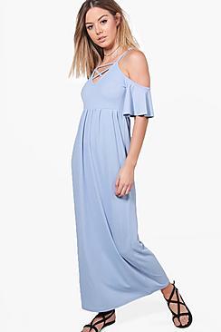 Boohoo Petite Holly Open Shoulder Lattice Detail Maxi Dress