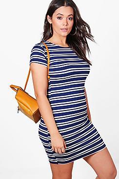 Boohoo Plus Bella Striped Bodycon Dress