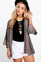 Boohoo Plus Anna Border Print Woven Kimono Multi
