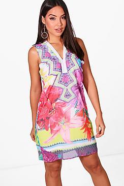 Boohoo Bianca Tropical  Printed Dress