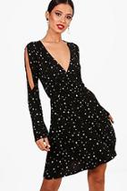Boohoo Skye Star Print Split Sleeve Skater Dress