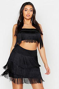 Boohoo Plus Tassel Bandeau & Skirt Co-ord