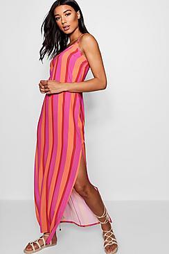 Boohoo Sophia Plunge Striped Maxi Dress