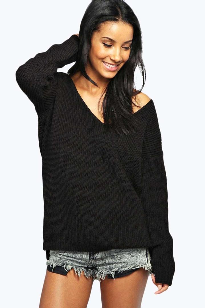 Boohoo Sasha Oversized V Neck Jumper Black
