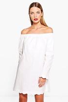 Boohoo Taja Scalloped Cotton Off Shoulder Dress