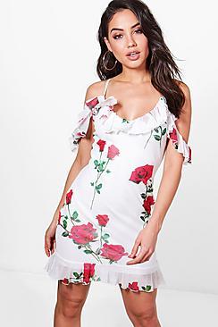 Boohoo Gaynor Floral Frill Mesh Bodycon Dress