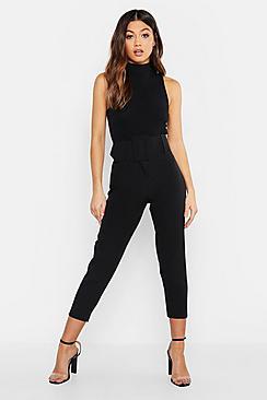 Boohoo Super High Waisted Belted Peg Trouser