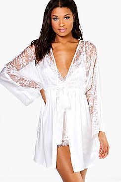 Boohoo Connie Bridal Lace Short Satin Night Robe