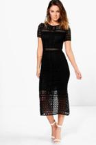 Boohoo Boutique Odette Crochet Midi Dress Black
