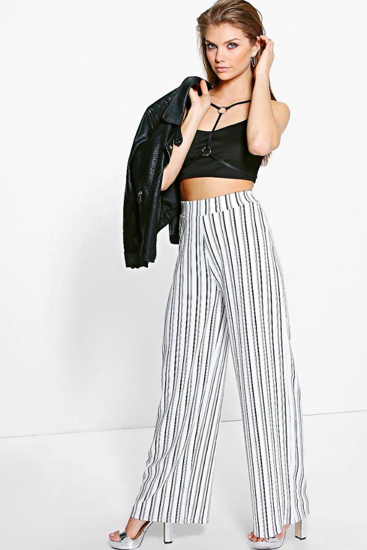 Boohoo Tall Skye Stripe Wide Leg Trousers White