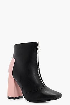 Boohoo Vanessa Contrast Hexagon Heel Zip Front Boot