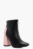 Boohoo Vanessa Contrast Hexagon Heel Zip Front Boot