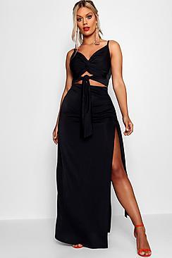 Boohoo Plus Lorna Tie Side Slinky Maxi Skirt