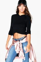 Boohoo Holly Premium Fabric Wrap Crop Hoody Black