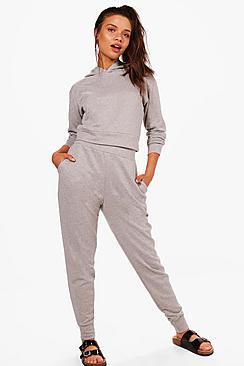 Boohoo Olivia Crop Hoodie & Jogger Set