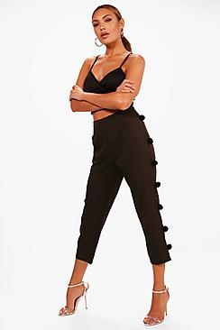 Boohoo Sadie Woven Pom Pom Slim Leg Trouser