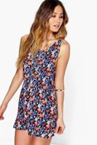 Boohoo Julie Ditsy Floral Print Front Wrap Playsuit Multi