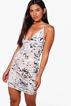 Boohoo Bethany Strappy Floral Ruched Midi Dress