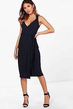 Boohoo Alexandra Belted Wrap Detail Midi Dress