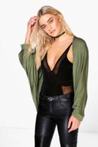 Boohoo Victoria Jersey Batwing Kimono Khaki