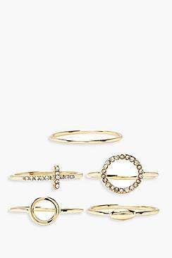 Boohoo Plus Diamonte Cross Mixed Ring Set