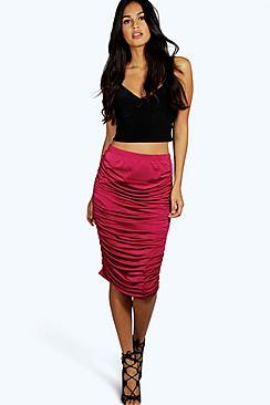 Boohoo Rosa Rouched Side Slinky Midi Skirt